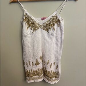 *SOLD* Vintage Energie White Tank Top with Gold Beaded Accents